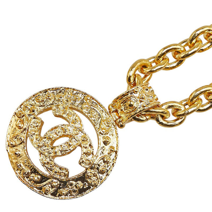 Top Quality Chanel Vintage Coco Mark Round Necklace Gold