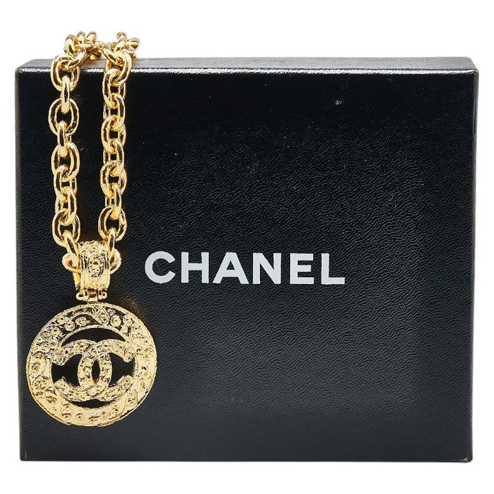 Top Quality Chanel Vintage Coco Mark Round Necklace Gold