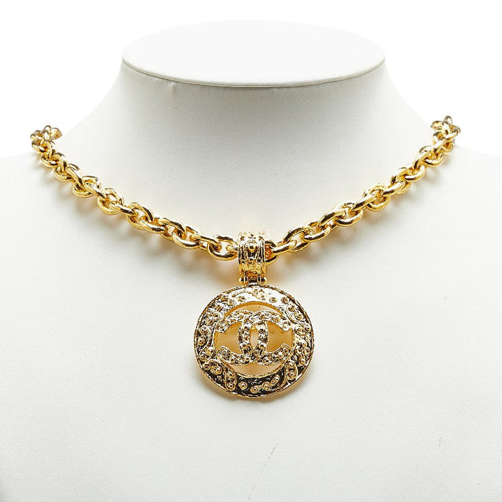 Top Quality Chanel Vintage Coco Mark Round Necklace Gold