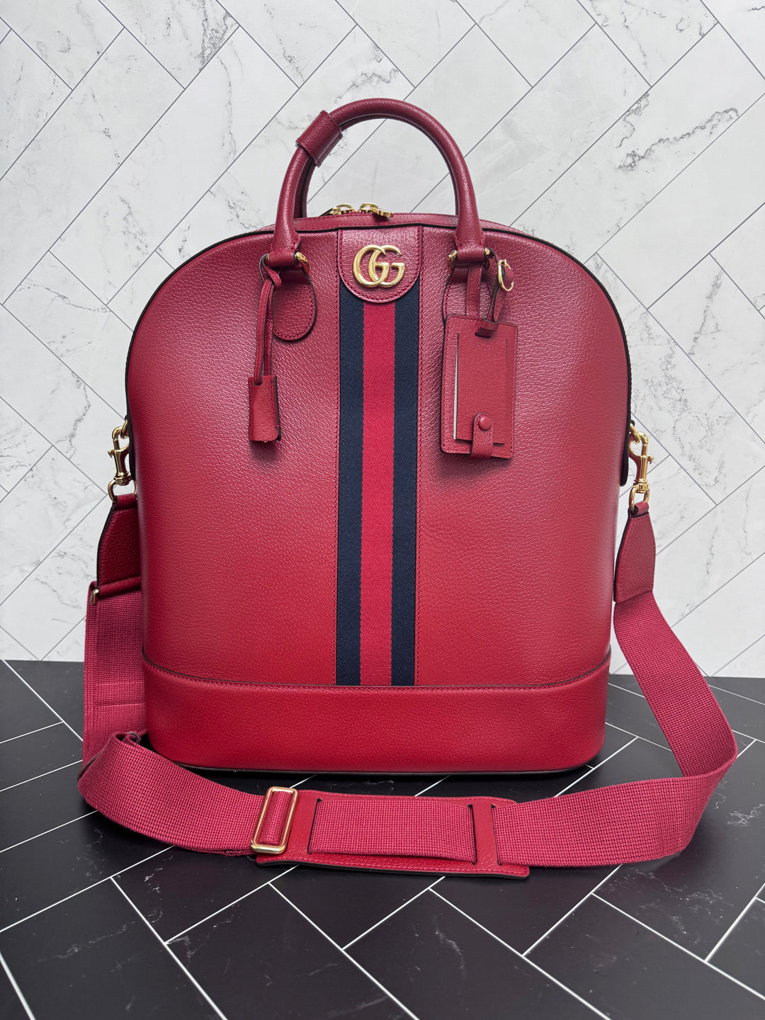 LIKE NEW- Gucci Red Savoy Web Bowling Tote
