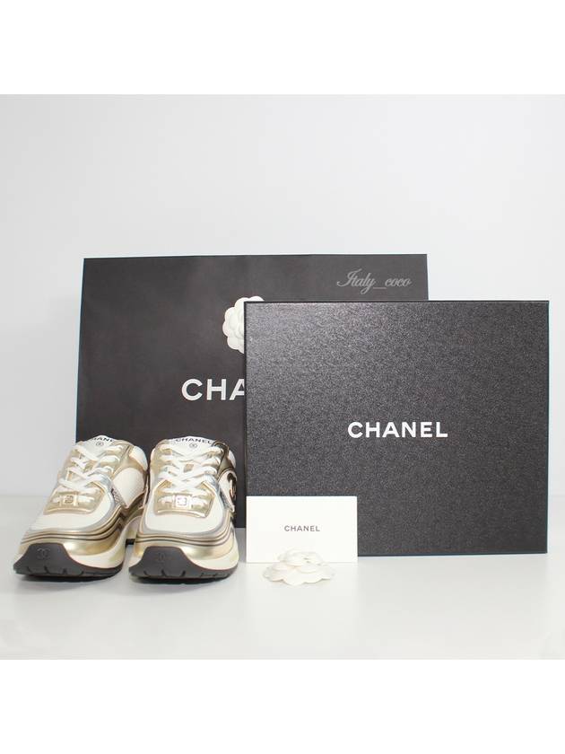 Fabric Laminated Low Top Sneakers Gold Chanel