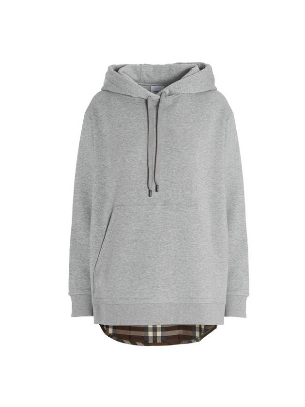 Burberry Check Panel Cotton Oversized Hoodie Melange Grey