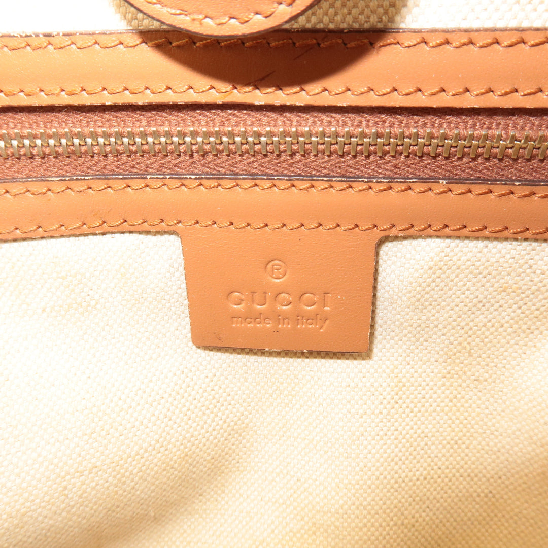 GUCCI Craft Denim Leather Tote Bag Hand Bag Navy Brown 348715