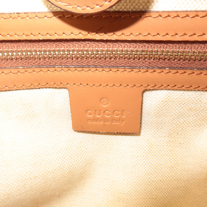 GUCCI Craft Denim Leather Tote Bag Hand Bag Navy Brown 348715