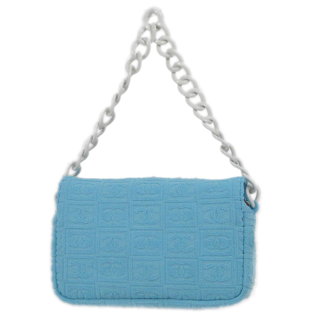 Top Quality Chanel Light Blue Cotton Straight Flap Acrylic Chain Handbag