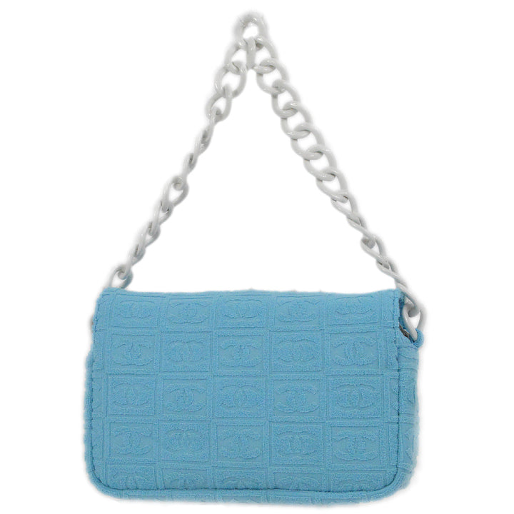 Top Quality Chanel Light Blue Cotton Straight Flap Acrylic Chain Handbag