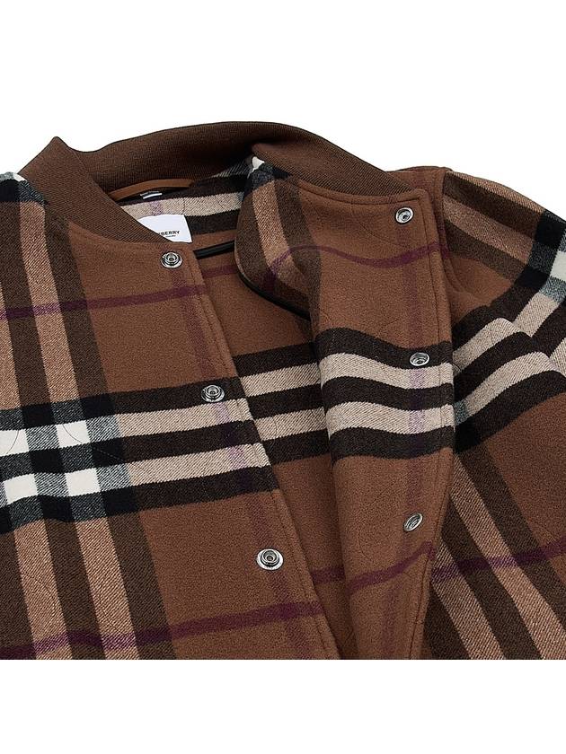 Burberry Quilted Check Wool Blend Bomber Jacket Dark Birch Brown