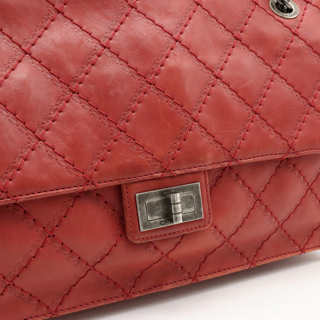 Top Quality Chanel Top Quality Chanel 2.55 Matrasse W Chain Bag Half-Sharp Handbag Semi-Sharp Leather Red Silver Gold  Blumin
