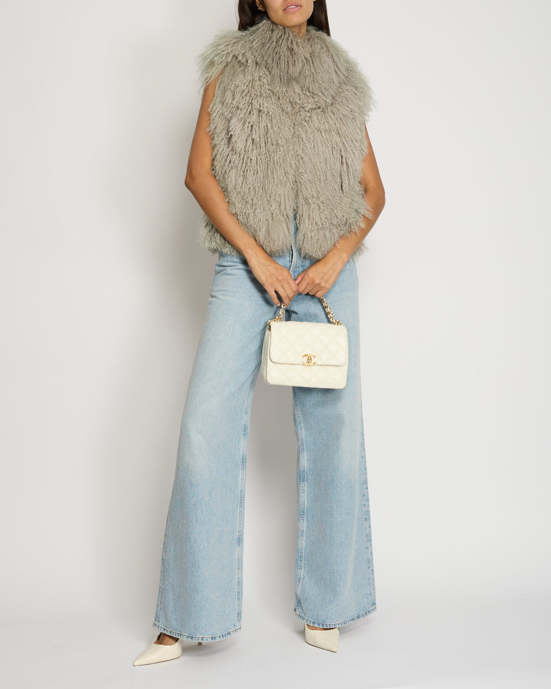 *VINTAGE* Top Quality Chanel 09/A Grey Mongolian Lamb Gilet FR 40 (UK 12)
