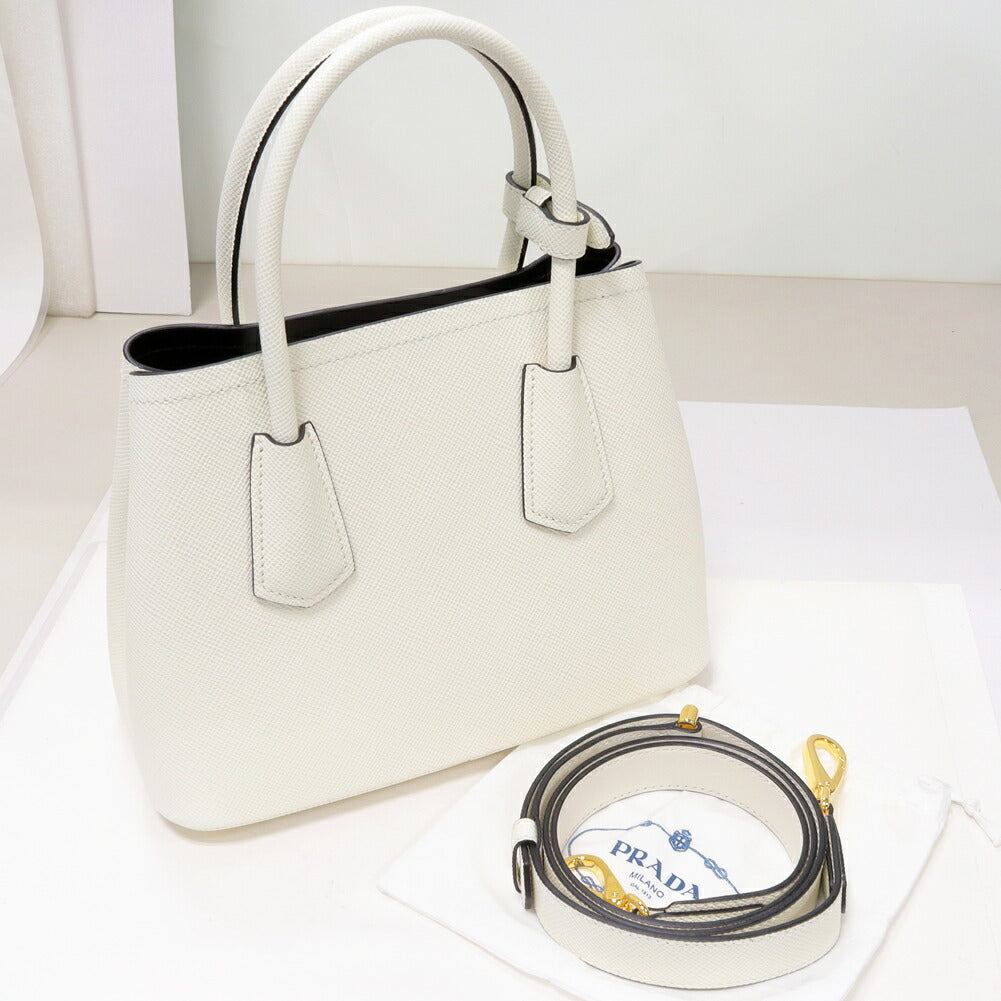 Prada Leather Hand Tote Bag White/Black