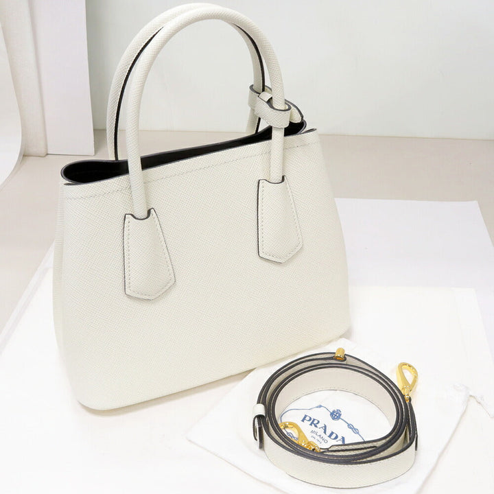 Prada Leather Hand Tote Bag White/Black