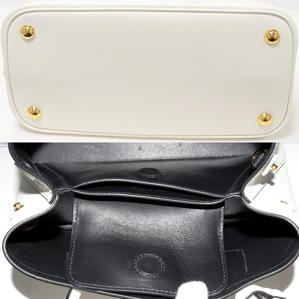Prada Leather Hand Tote Bag White/Black