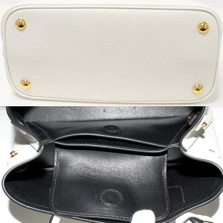 Prada Leather Hand Tote Bag White/Black