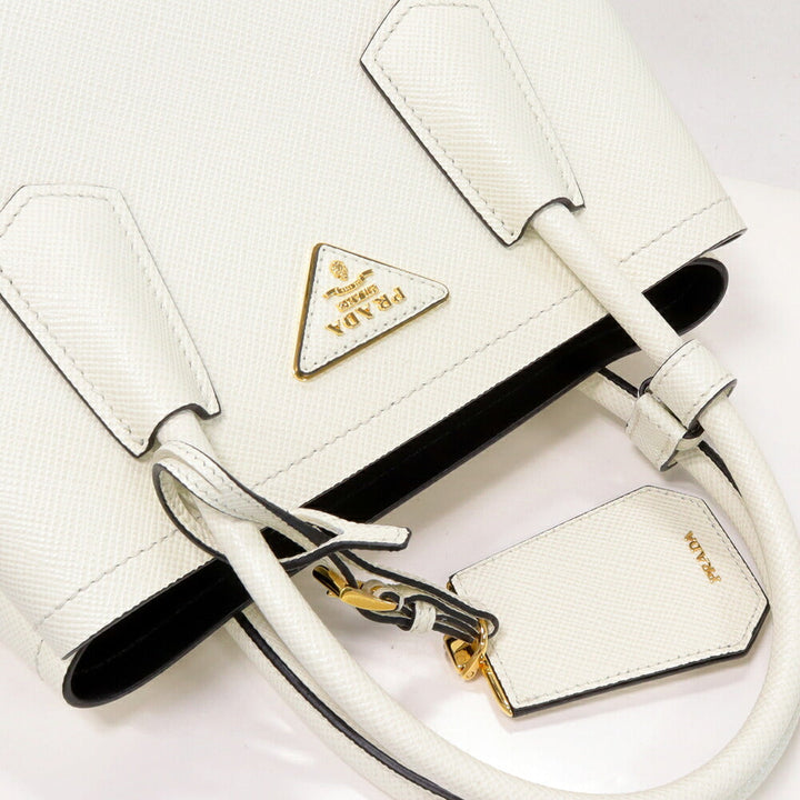 Prada Leather Hand Tote Bag White/Black