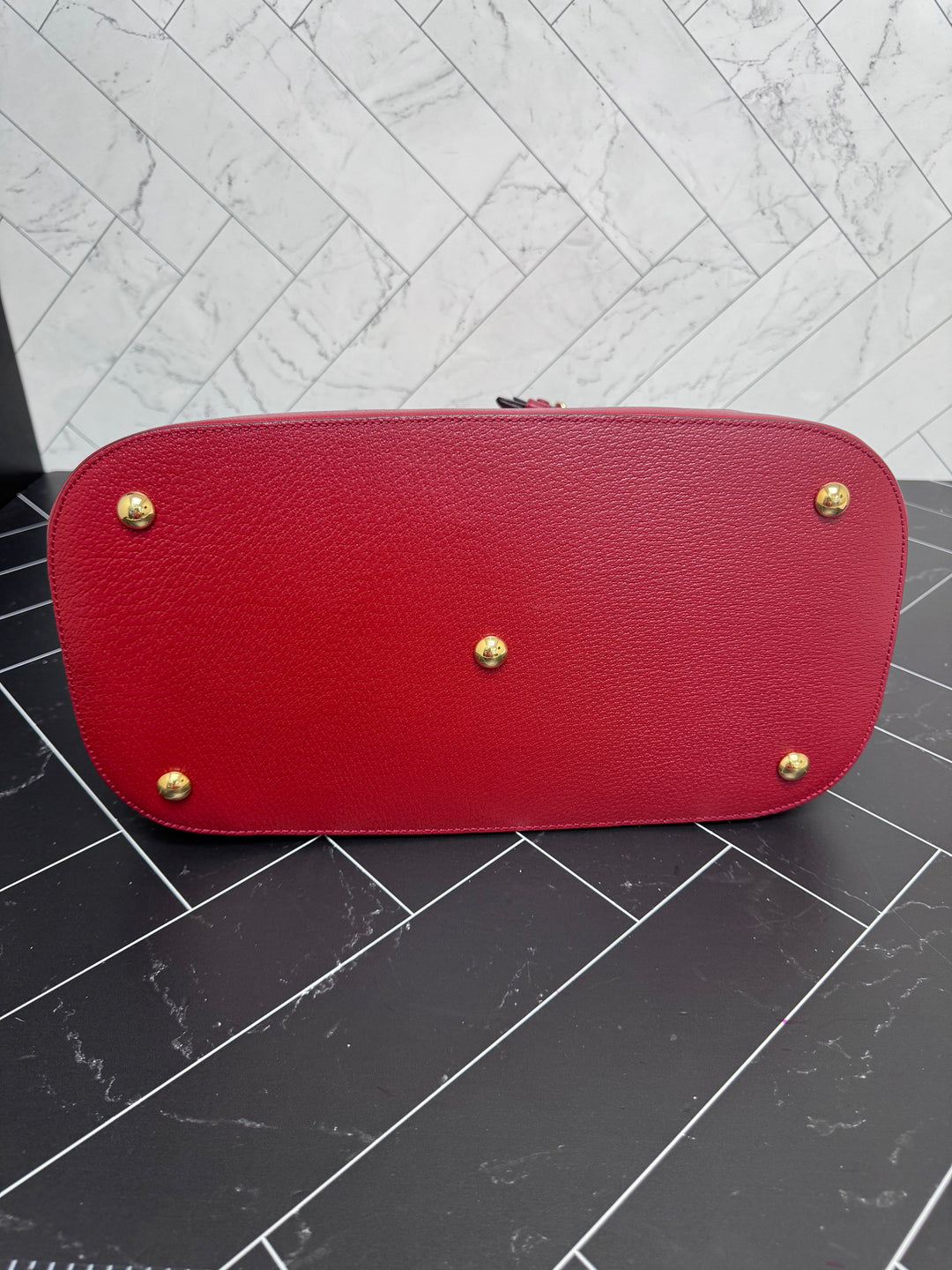 LIKE NEW- Gucci Red Savoy Web Bowling Tote