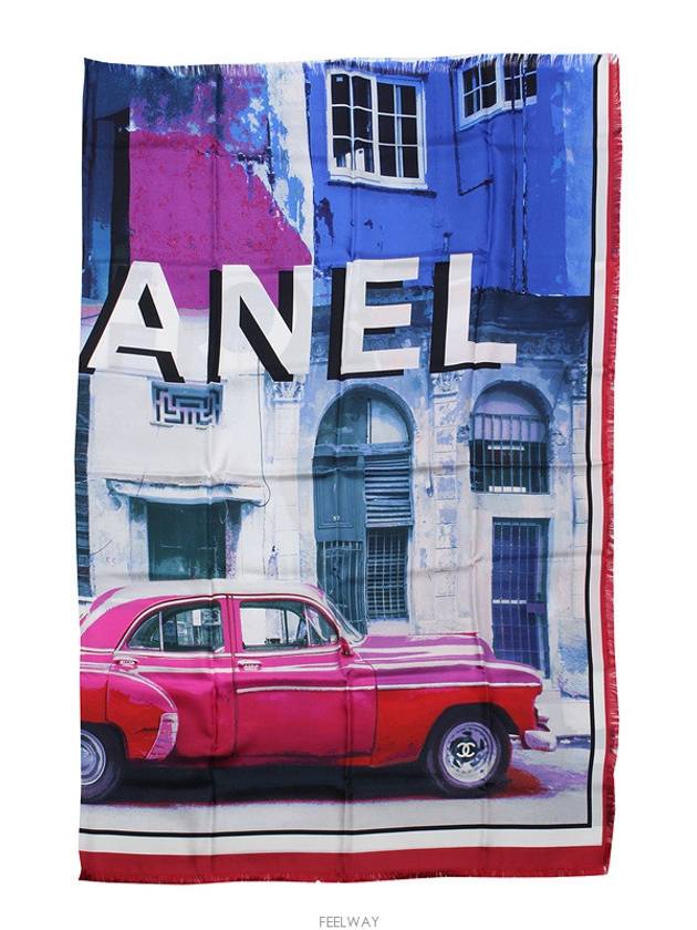 cruise cuba havana silk scarf shawl muffler red car Chanel