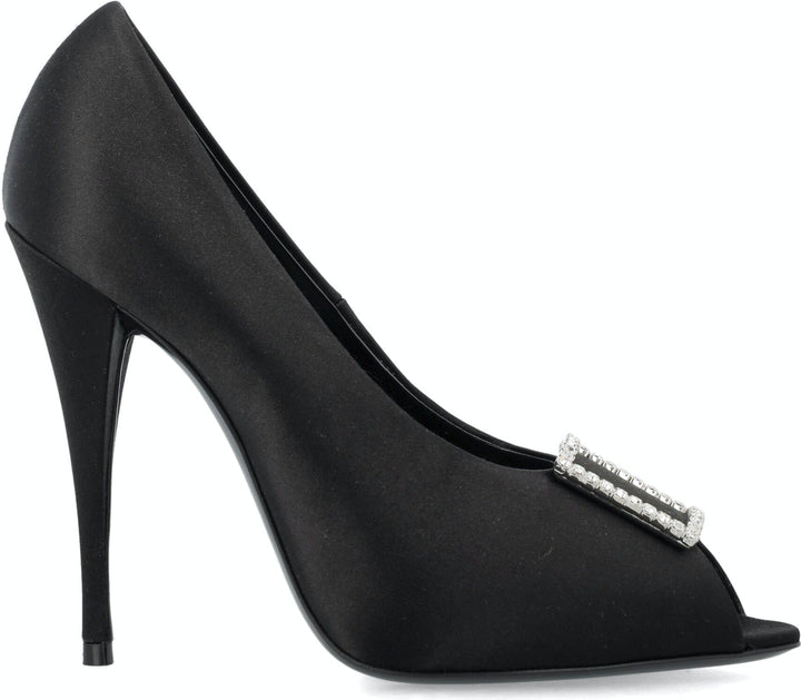 PEEP PUMPS IN SATIN CREPE