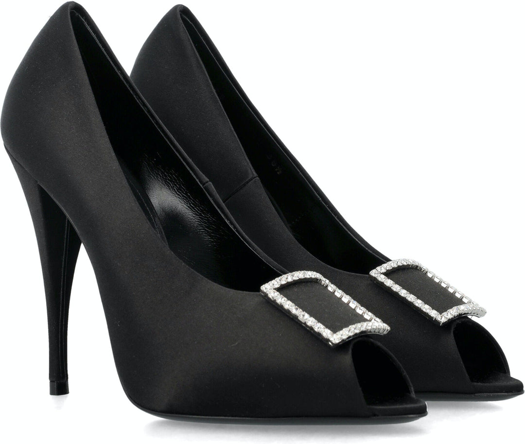 PEEP PUMPS IN SATIN CREPE