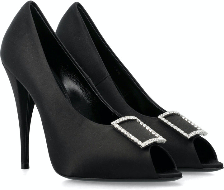 PEEP PUMPS IN SATIN CREPE