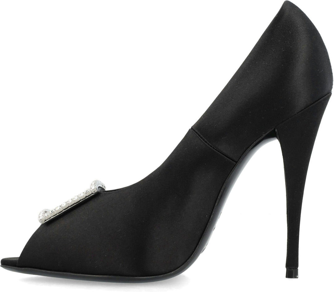 PEEP PUMPS IN SATIN CREPE
