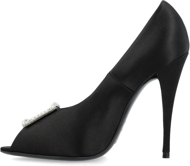 PEEP PUMPS IN SATIN CREPE