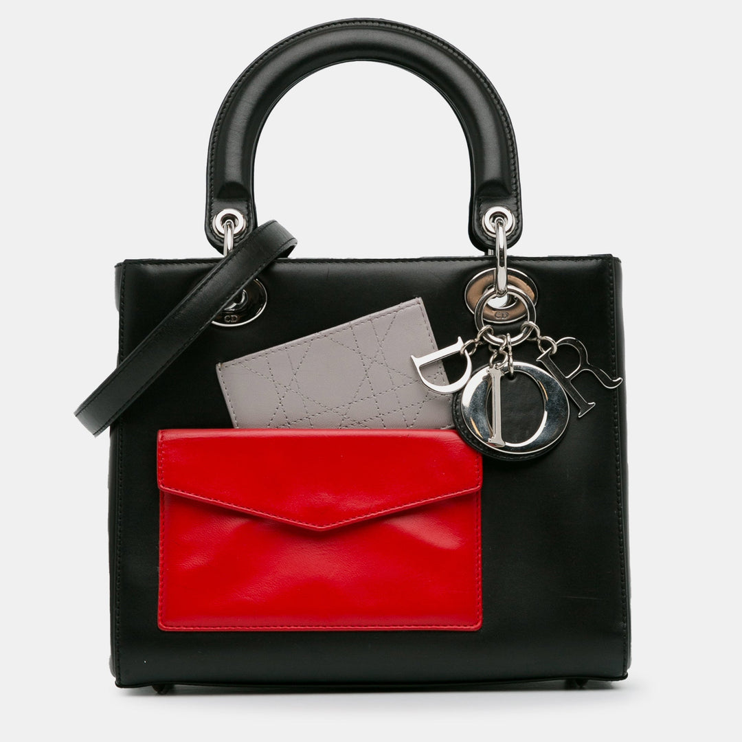 Top quality Dior Black Calfskin Leather Medium Pockets Lady Tote Bag