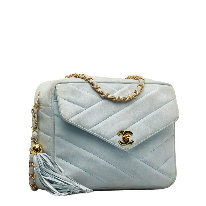 Top Quality Chanel Bias Stick Coco Ball Chain Shoulder Bag Blue G Suede  CHANEL
