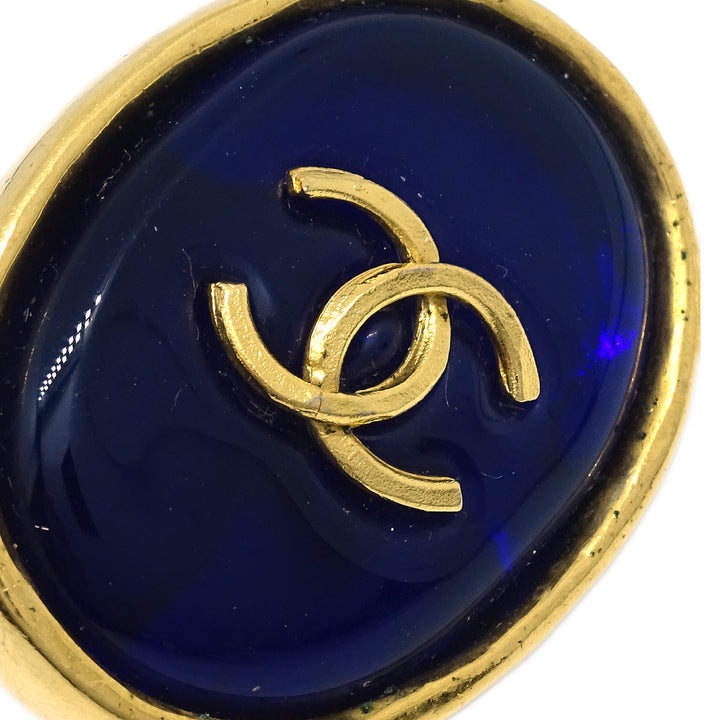 Top Quality Chanel Gripoix Oval Earrings Clip-On Blue 93A