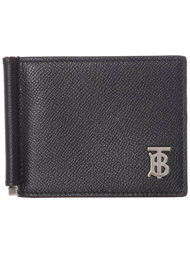 Burberry Men's TB Money Clip Grainy Leather Half Wallet Black