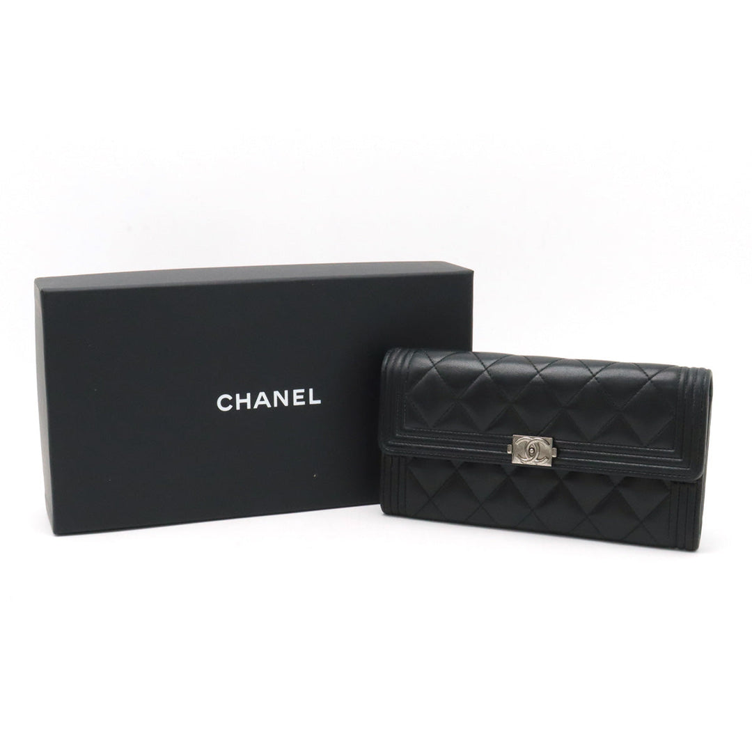 Top Quality Chanel Top Quality Chanel BOY Top Quality Chanel MATRASSES COCOMARK 2 Foldable Wallet 2 Foldable Wallet Leather Black Black Silver Gold  A80286