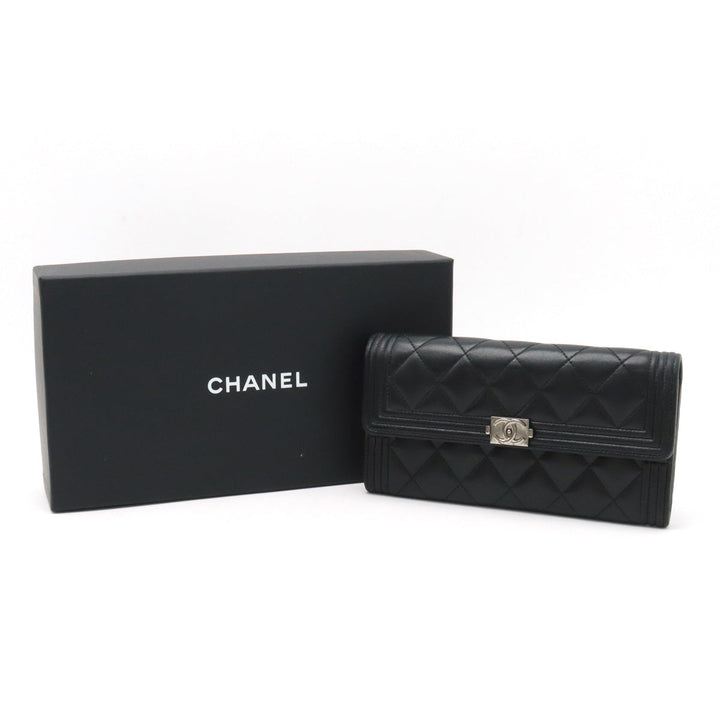 Top Quality Chanel Top Quality Chanel BOY Top Quality Chanel MATRASSES COCOMARK 2 Foldable Wallet 2 Foldable Wallet Leather Black Black Silver Gold  A80286
