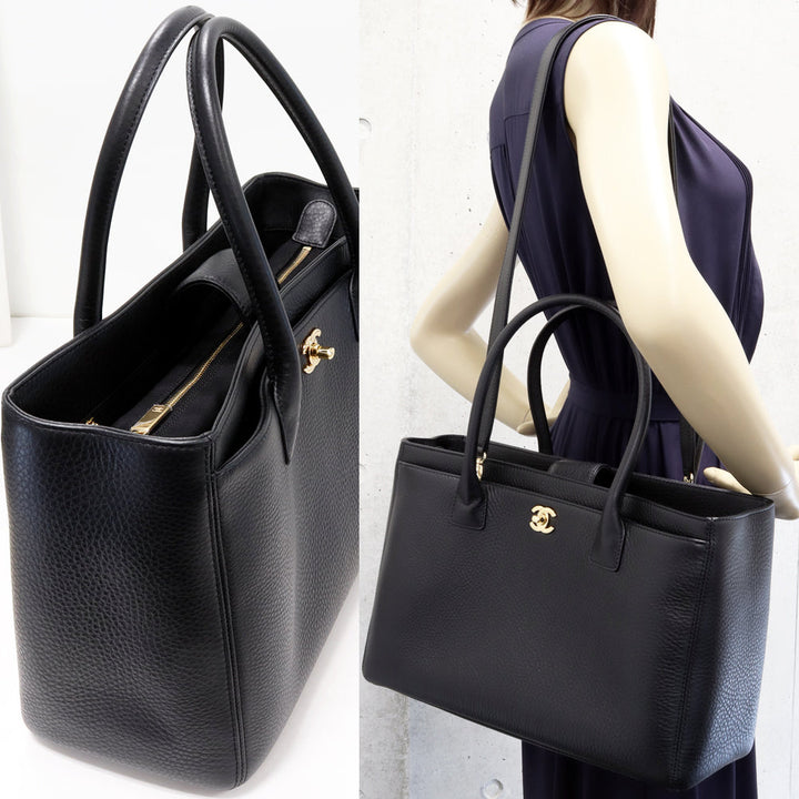 Top Quality Chanel 2WAY Tote Bag Soft Caviar Skin Black