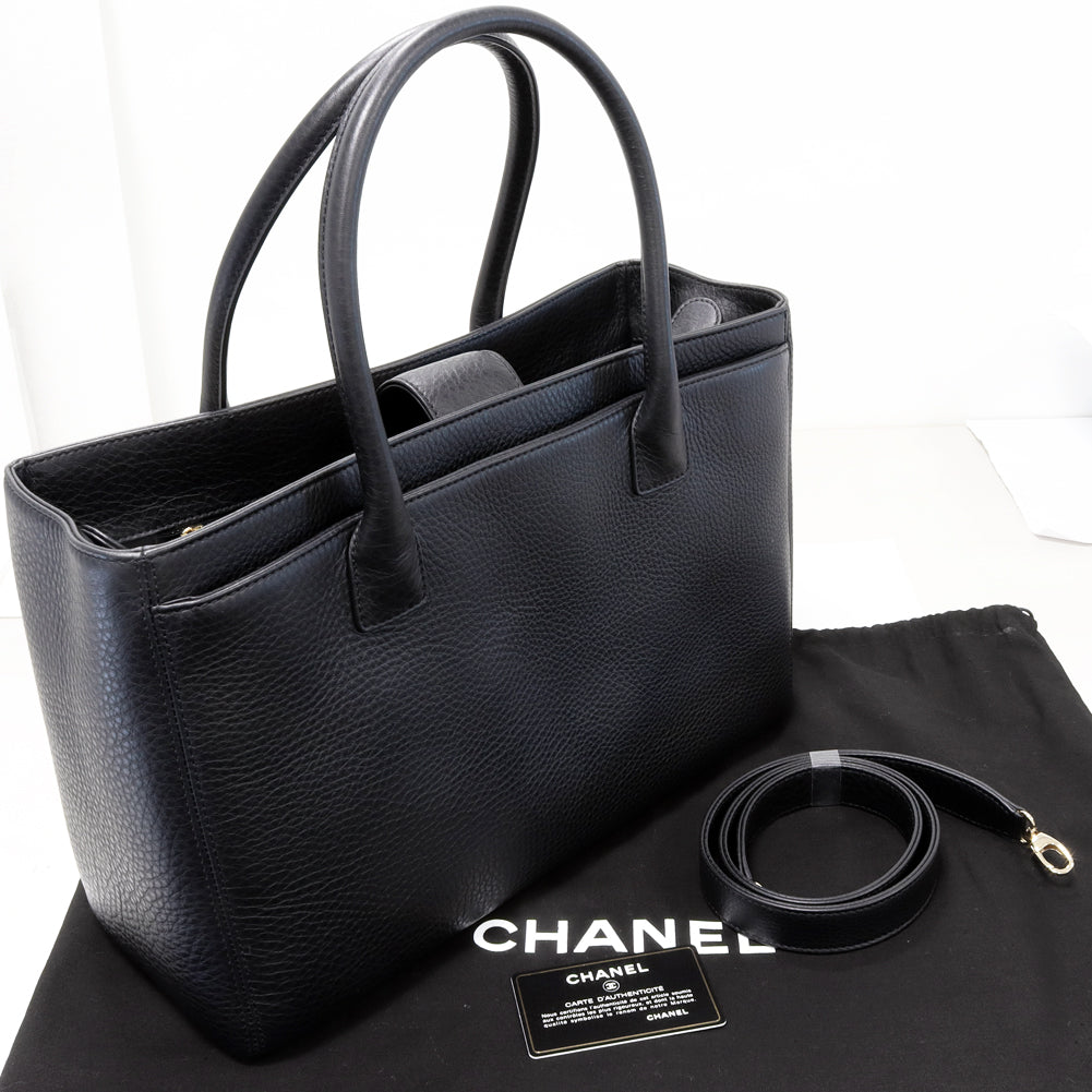 Top Quality Chanel 2WAY Tote Bag Soft Caviar Skin Black