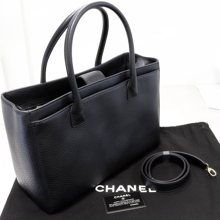 Top Quality Chanel 2WAY Tote Bag Soft Caviar Skin Black
