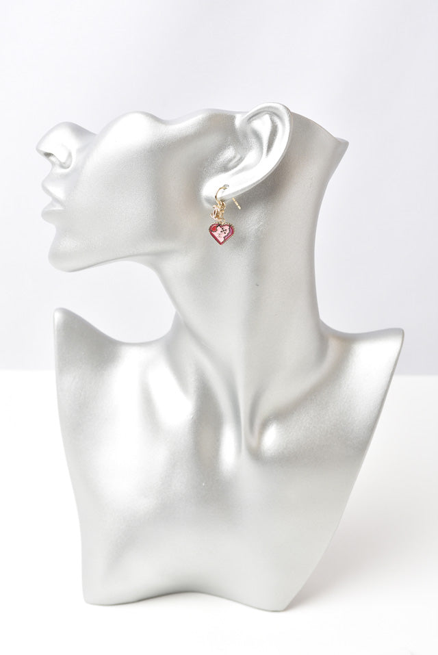 Top Quality Chanel Swing Earrings CC Mark Heart Motif Pink Gold