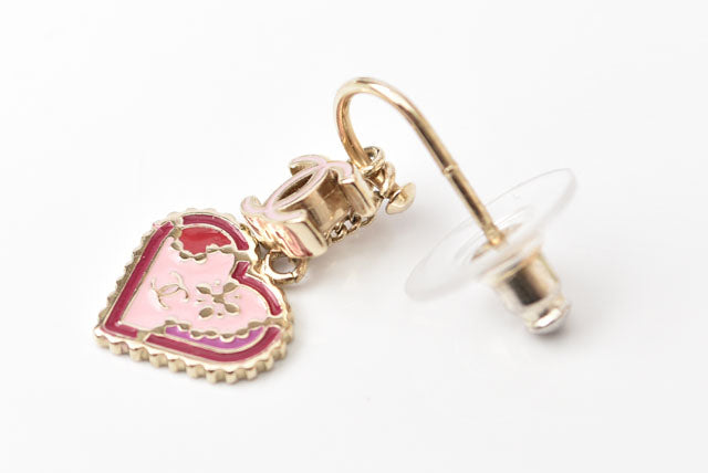 Top Quality Chanel Swing Earrings CC Mark Heart Motif Pink Gold