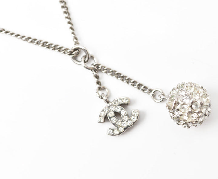 Top Quality Chanel 2way Necklace/Pendant with Rhinestones and Silver CC Ball