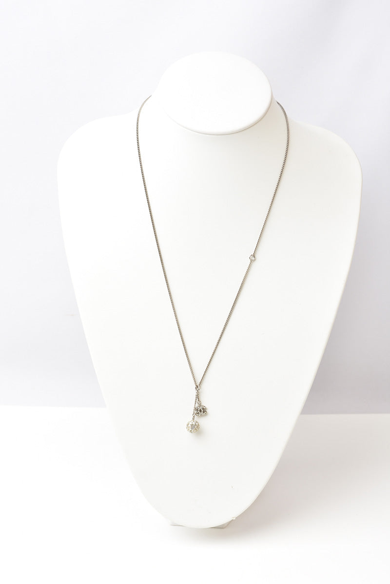 Top Quality Chanel 2way Necklace/Pendant with Rhinestones and Silver CC Ball