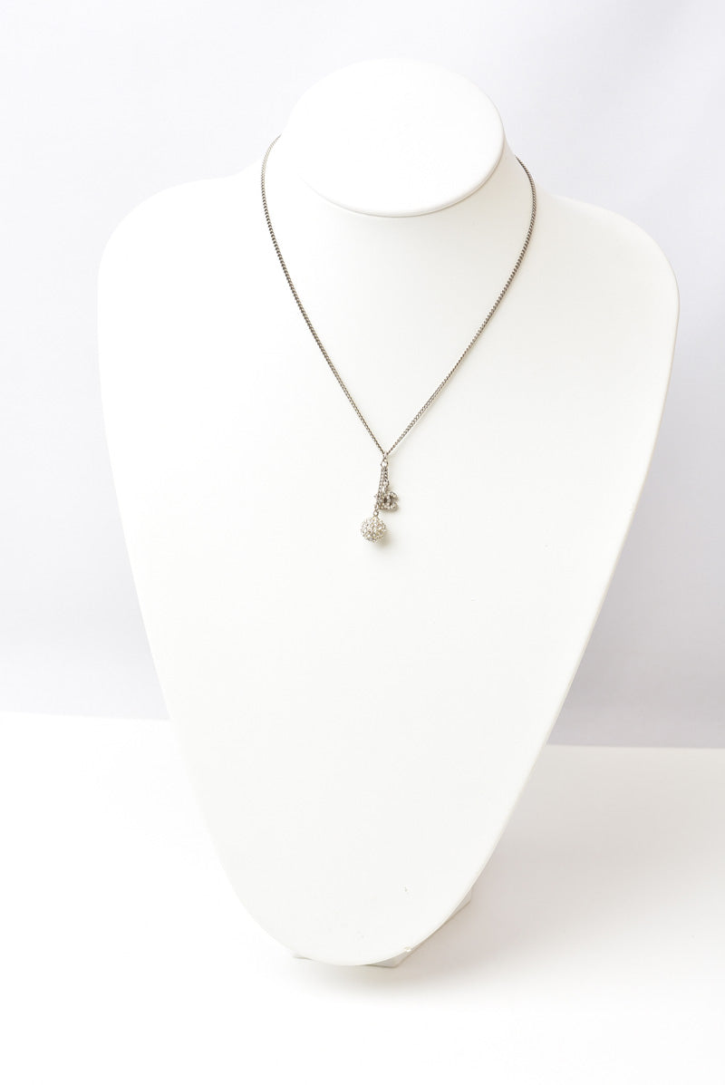 Top Quality Chanel 2way Necklace/Pendant with Rhinestones and Silver CC Ball