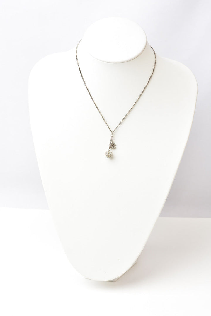 Top Quality Chanel 2way Necklace/Pendant with Rhinestones and Silver CC Ball
