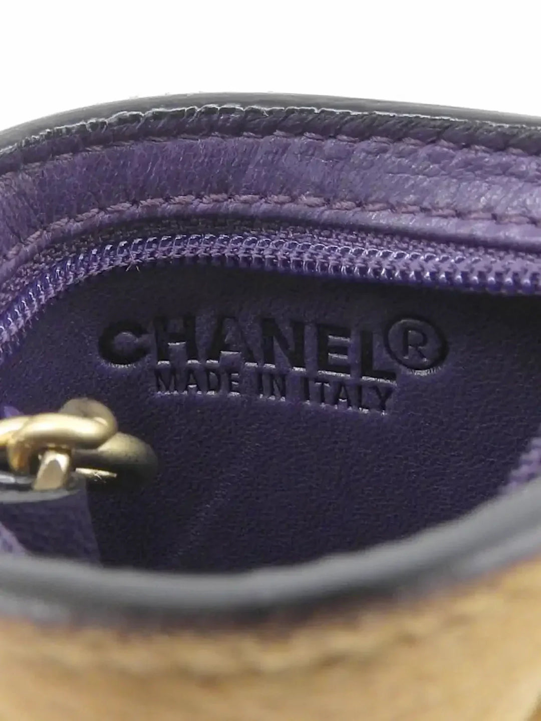 Chanel Around 2000 Made Unborn Calf Embossed Cc Mark Charm Coin Case Beige/Purple
