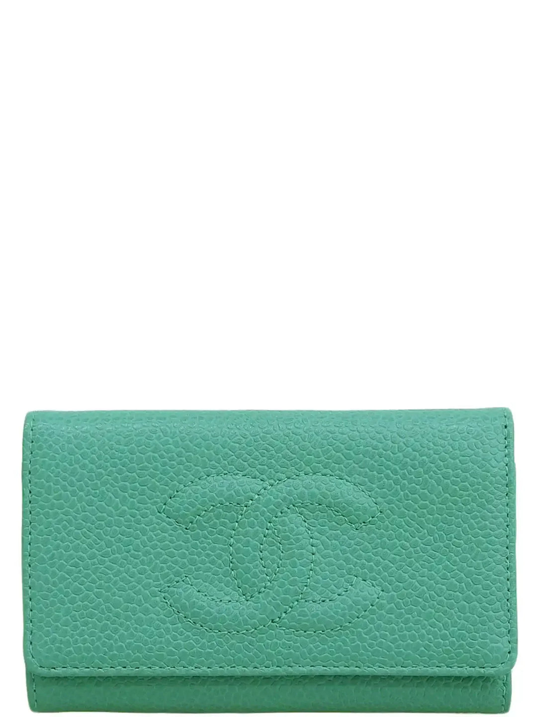 Chanel Around 1998 Made Caviar Skin Cc Mark Stitch Key Case Mint Green