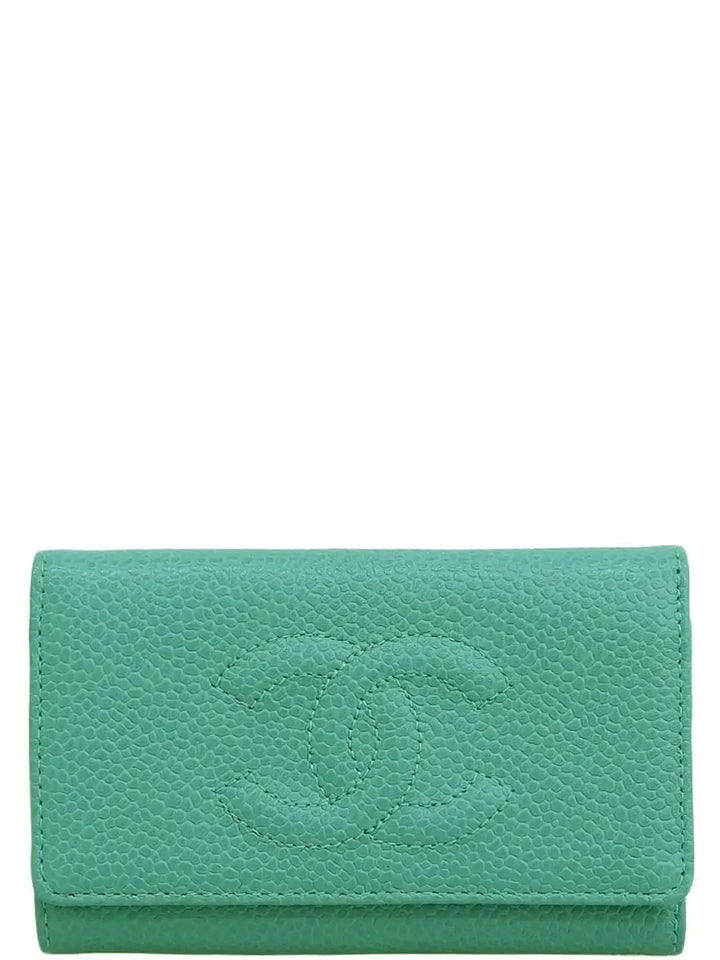 Chanel Around 1998 Made Caviar Skin Cc Mark Stitch Key Case Mint Green