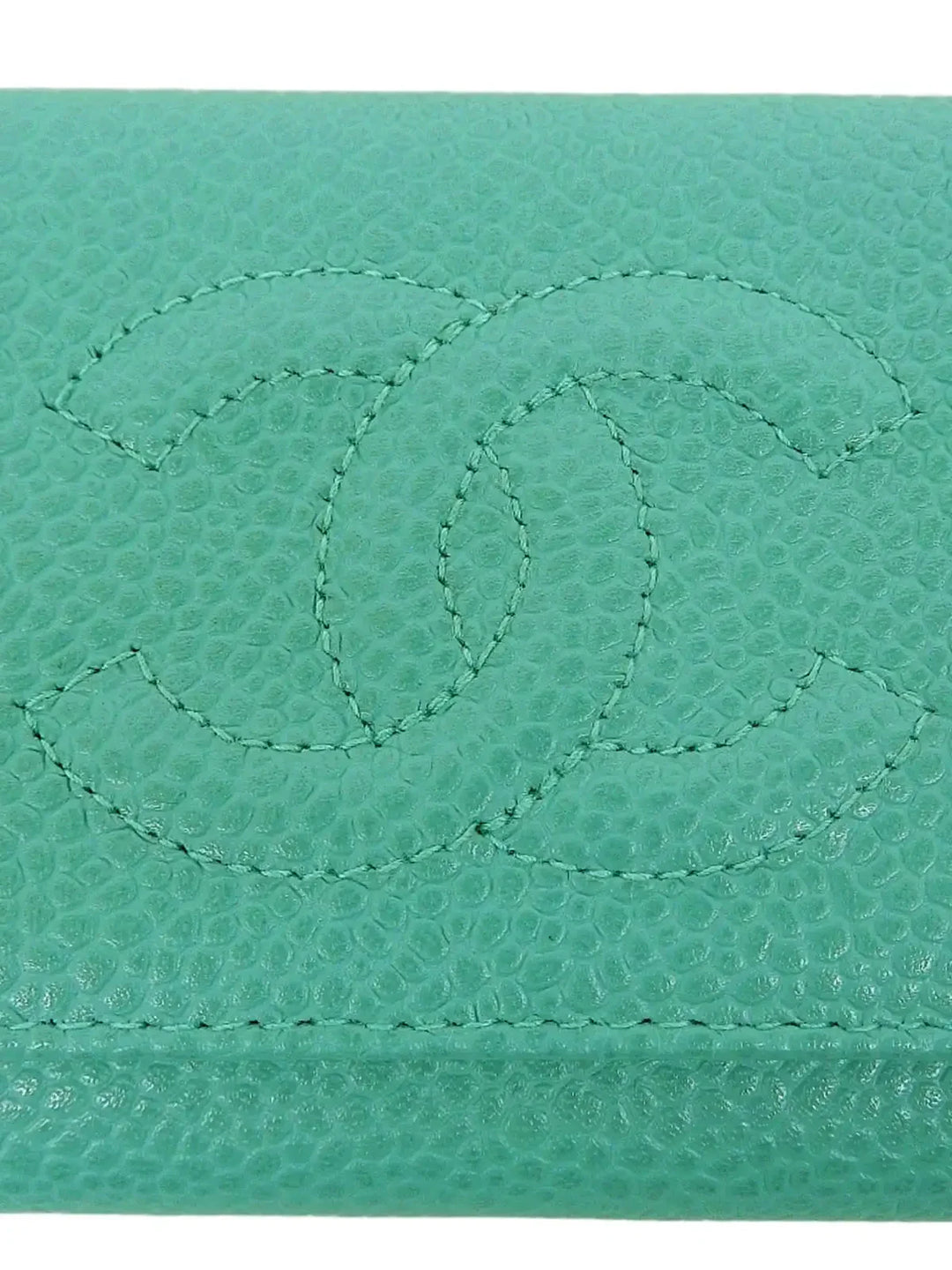 Chanel Around 1998 Made Caviar Skin Cc Mark Stitch Key Case Mint Green