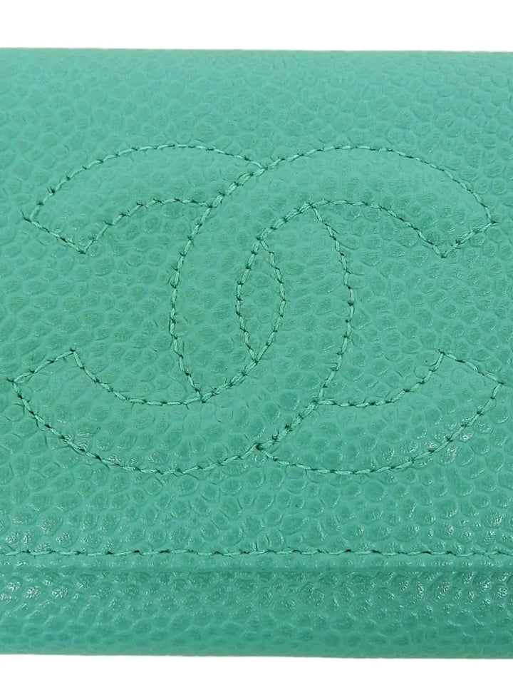 Chanel Around 1998 Made Caviar Skin Cc Mark Stitch Key Case Mint Green