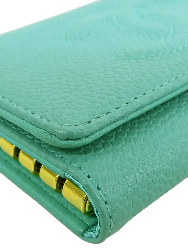 Chanel Around 1998 Made Caviar Skin Cc Mark Stitch Key Case Mint Green