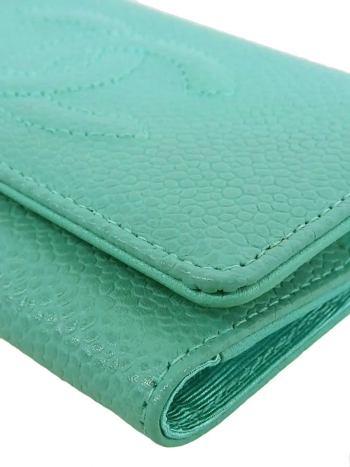 Chanel Around 1998 Made Caviar Skin Cc Mark Stitch Key Case Mint Green