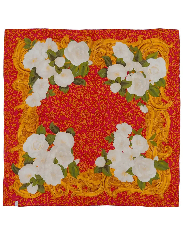 Chanel Camellia Pattern Scarf Red/Multi