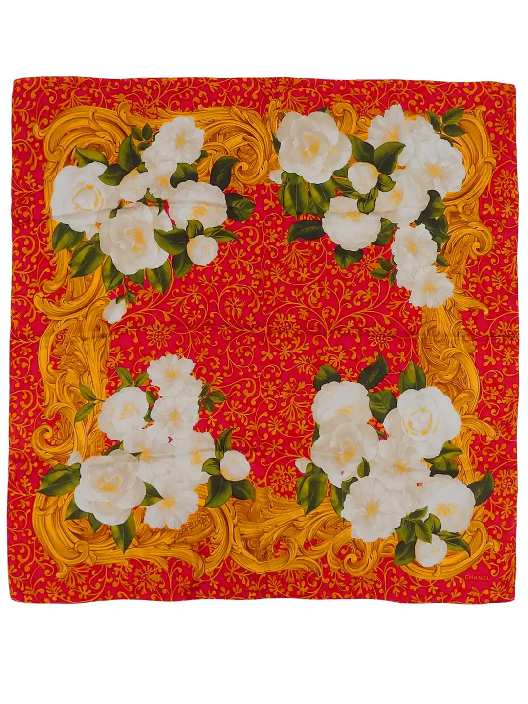 Chanel Camellia Pattern Scarf Red/Multi