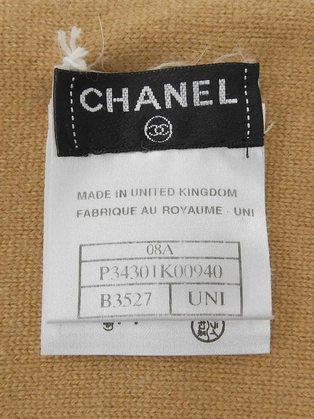 Chanel 2008 Made Cashmere Multi Motif Rhinestone Cc Mark Scarf Beige/Black